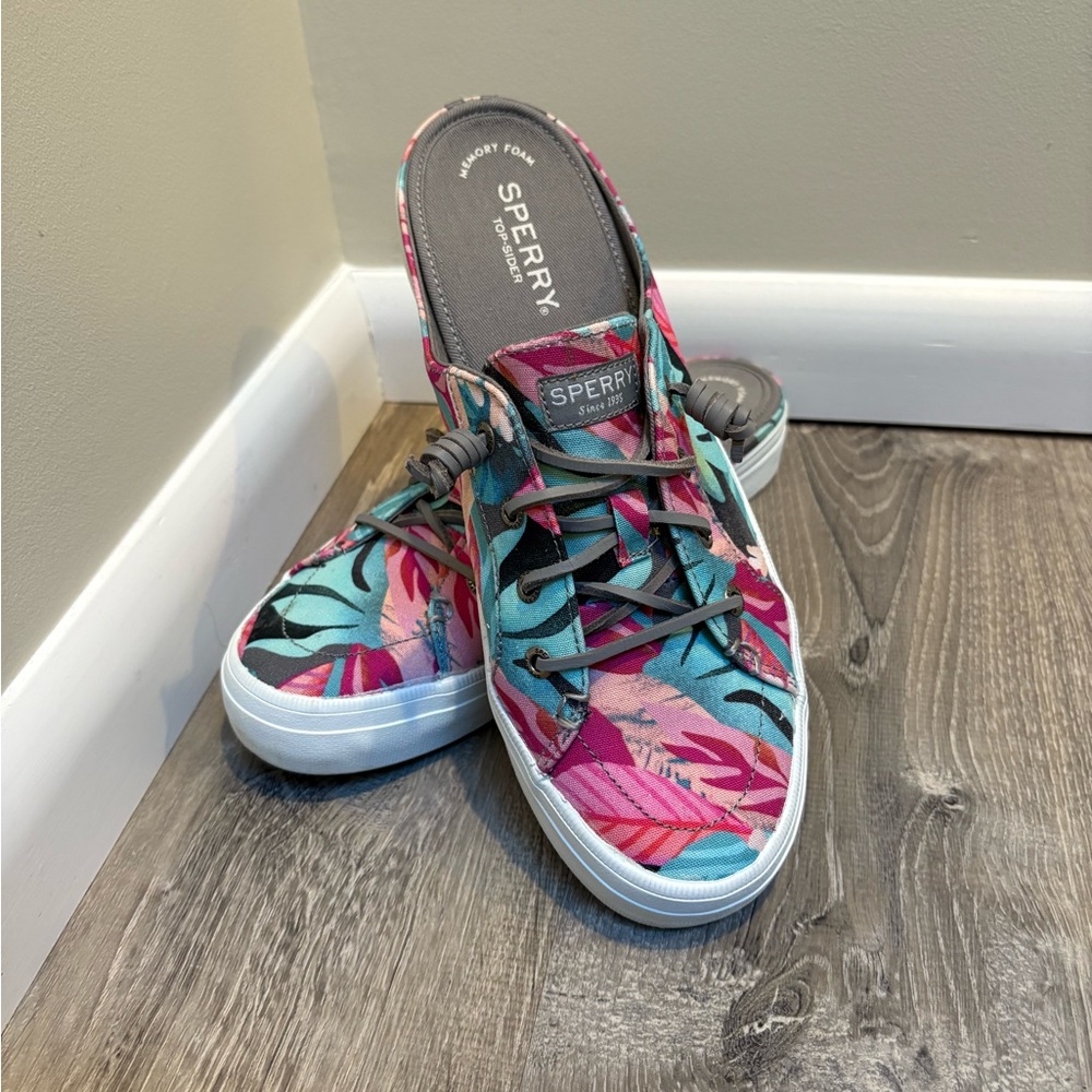 Sperry Crest Vibe Coral Floral Pink New Mule Sneakers SZ 8.5